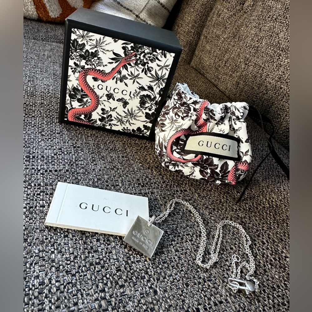 Gucci Square Pendant Necklace Sterling Silver